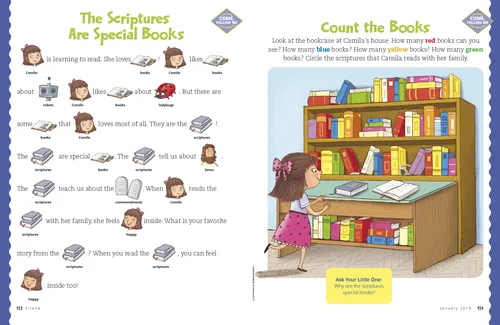 rebus story about girl reading Book of Mormon