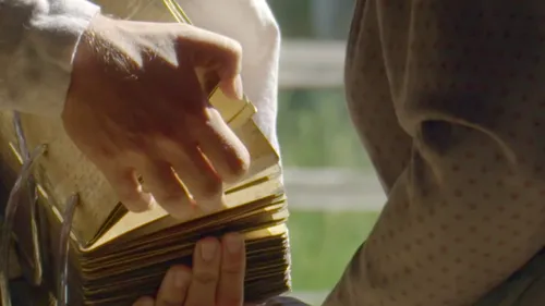 Mary Whitmer being shown the gold plates