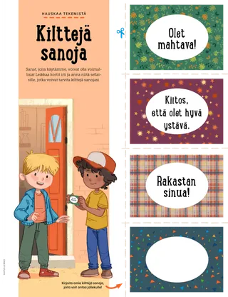 tehtäväsivu, jossa on ystävällisiä viestikortteja