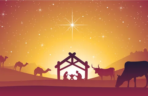manger scene with yellow background