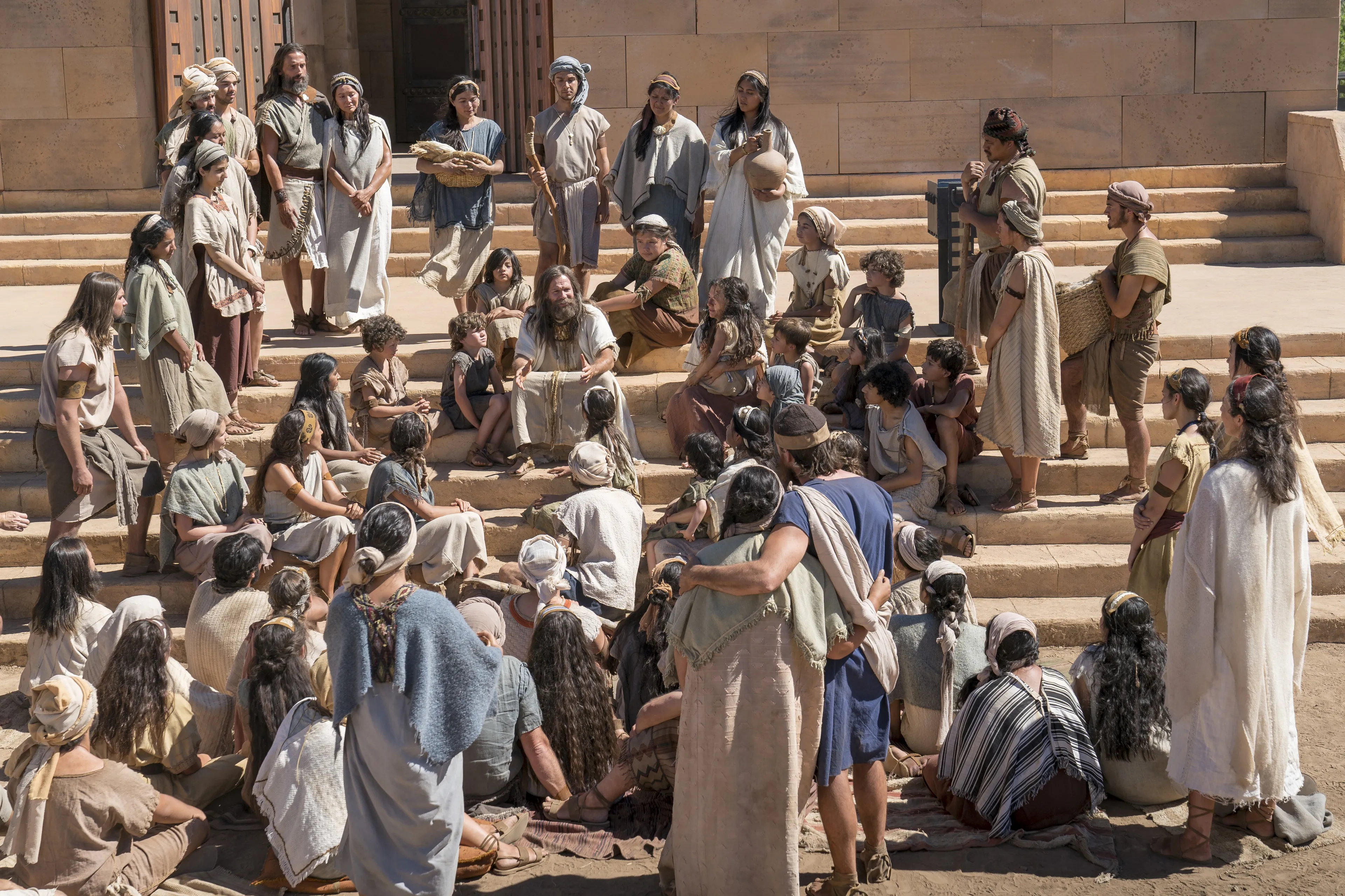 Nephites around Jacob as he teaches.