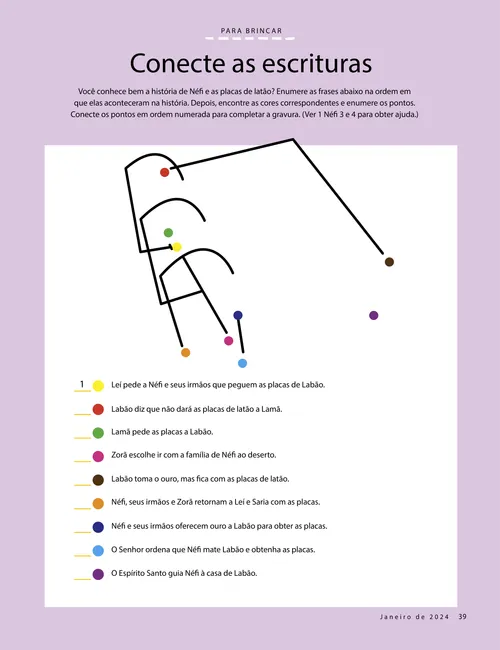 Página em PDF de uma atividade para ligar os pontos das escrituras