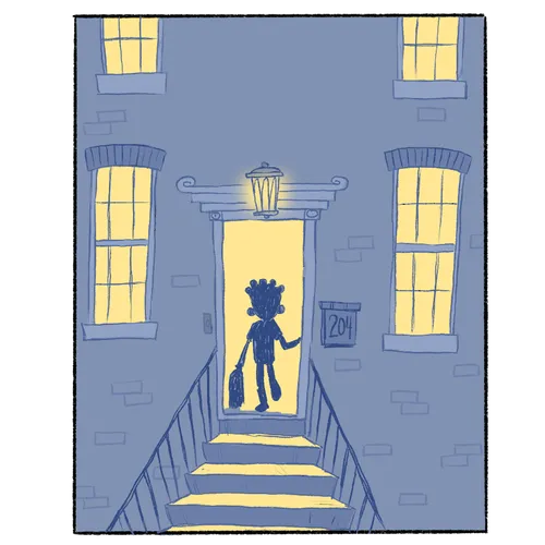 boy walking into home