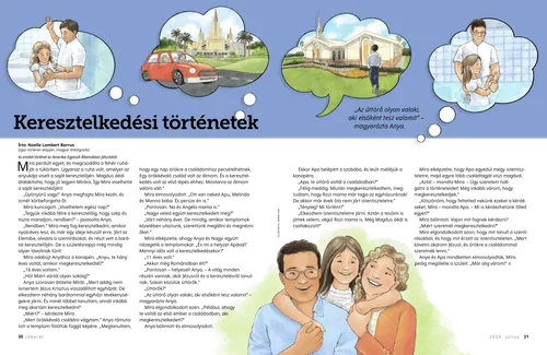 PDF-oldal, amelyen egy lány megkeresztelkedik, egy autó a templom felé halad, egy fiú egy egyházi épület előtt áll, és egy lány a szüleivel látható