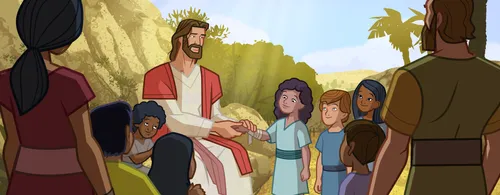 Jesus caring for a child.