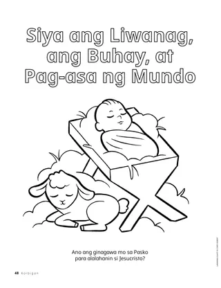 PDF ng pahinang kukulayan na tungkol sa sanggol na si Jesus na nasa sabsaban at isang kordero