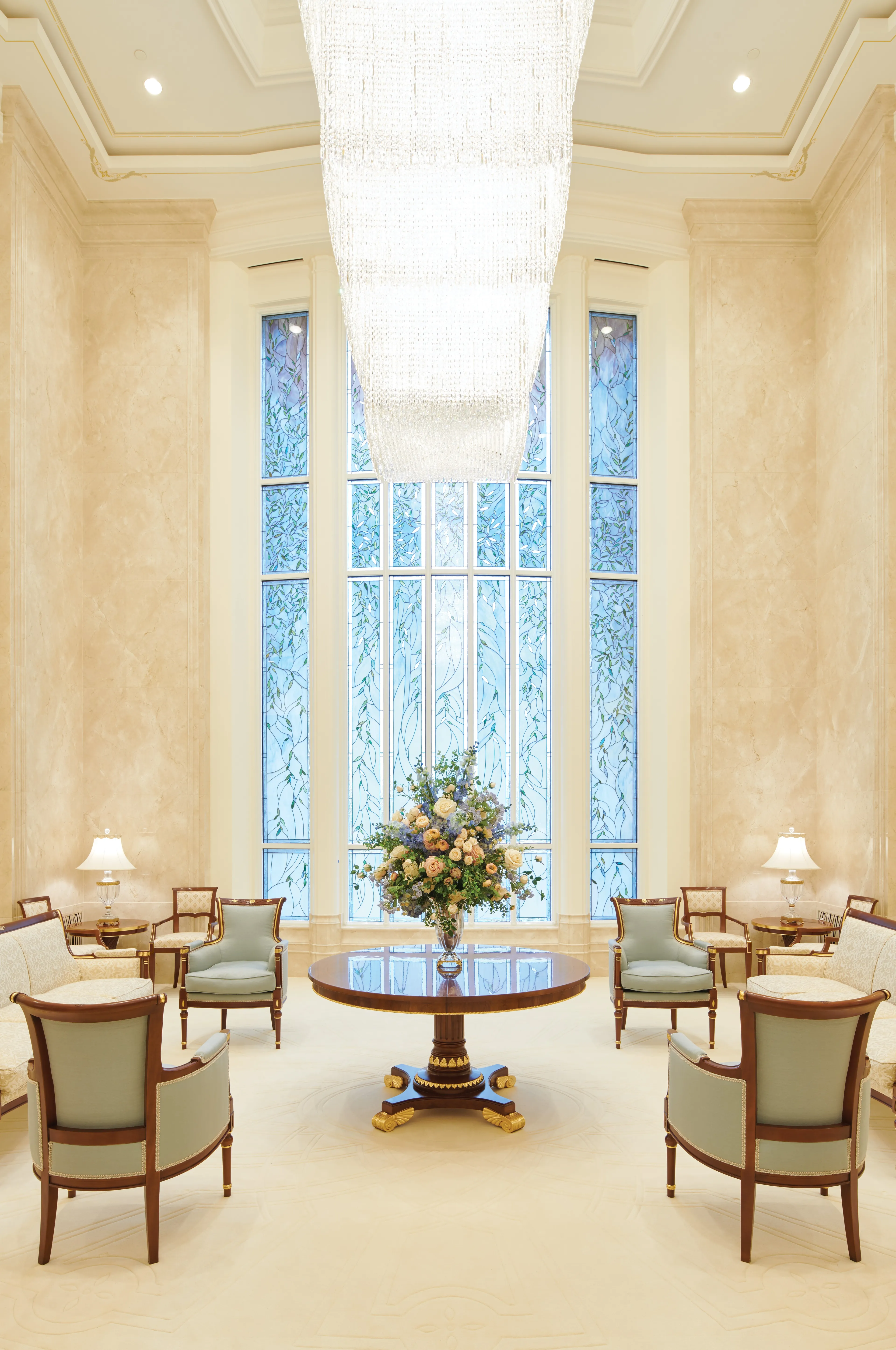 The celestial room, where patrons can pray and feel close to Heavenly Father, in the Rome Italy Temple.