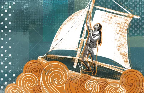 Adjusting the sails on a boat