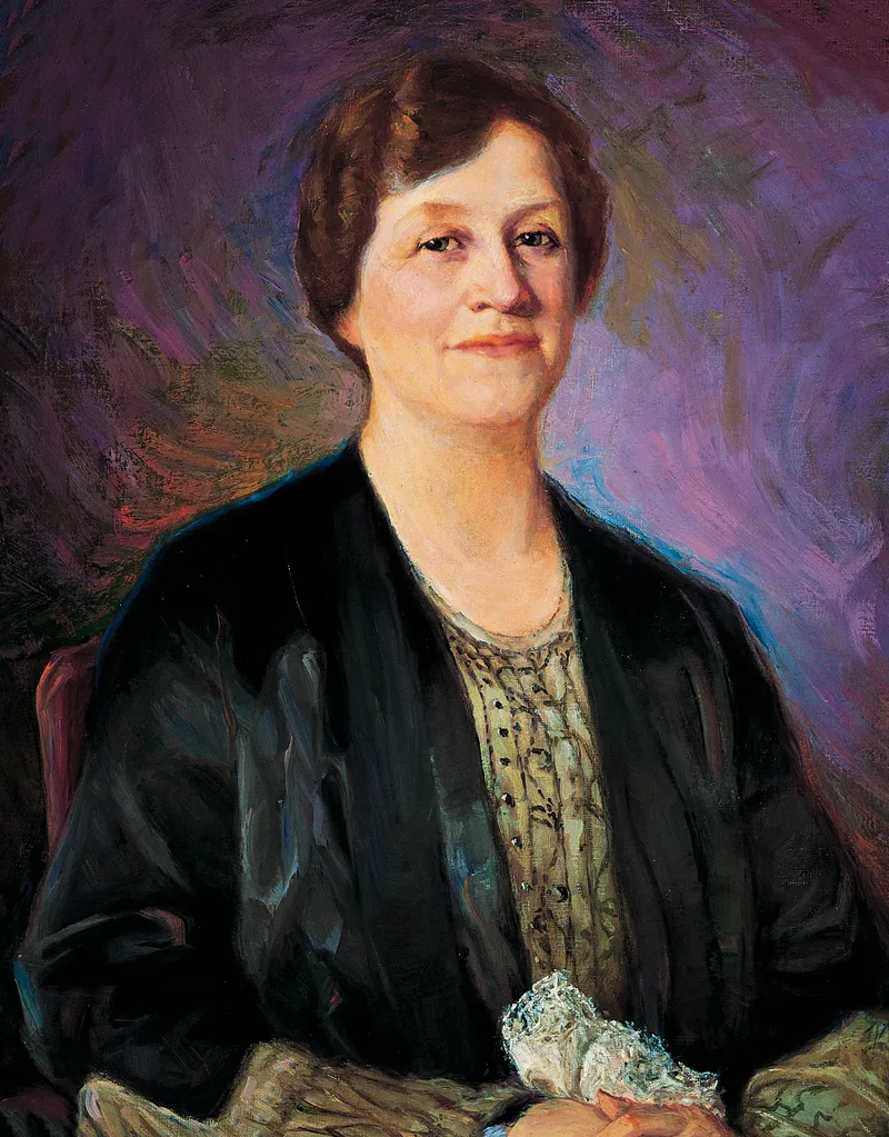 A portrait of Louise Yates Robison, who served as the seventh general president of the Relief Society from 1928 to 1939; painted by John Willard Clawson.
