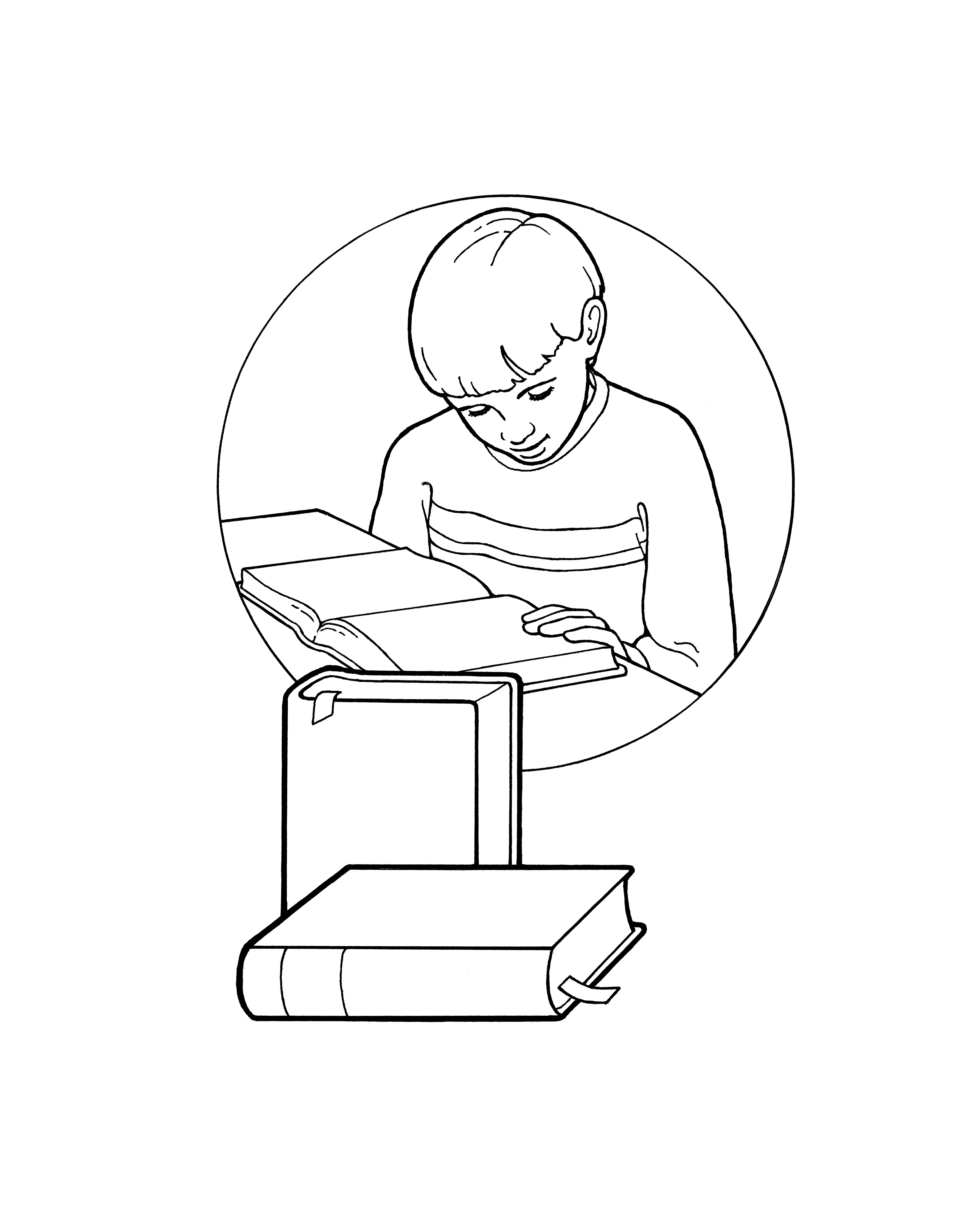 An illustration of the eighth article of faith—“Word of God” (a young boy studying the scriptures).