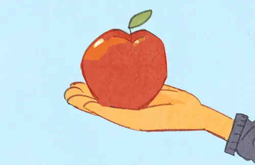 Mandy holding the apple back out to friend