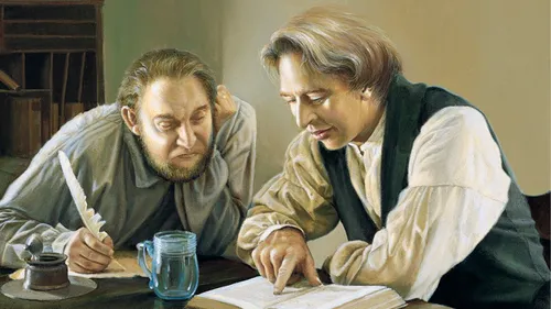 Joseph Smith and Sidney Rigdon reading the Bible