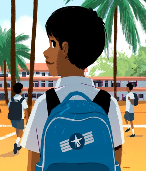 boy in India walking to school