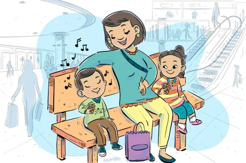 Boy hums a song while eating his ice cream