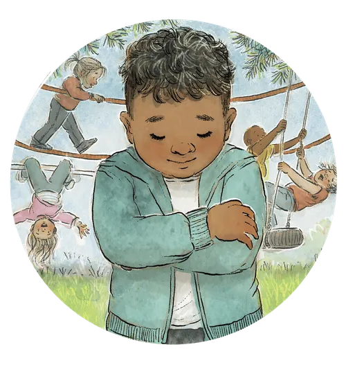 Boy praying on playground