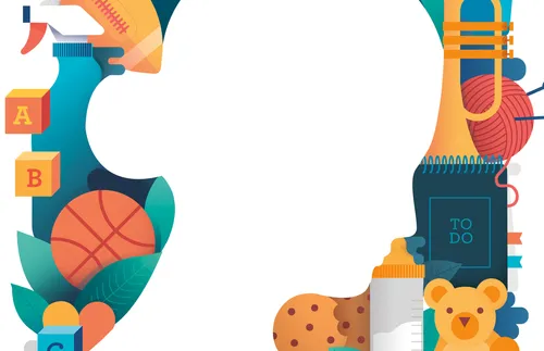 various items making up the shape of a woman’s head