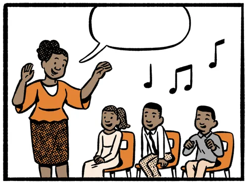 Woman leading a song to children in Primary