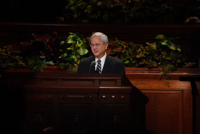 189th Semiannual General Conference October 6, 2019.  Elder Gerrit W. Gong speaks in the Conference Center.