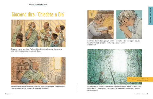 Storia PDF con Giacomo che insegna e Joseph Smith che prega