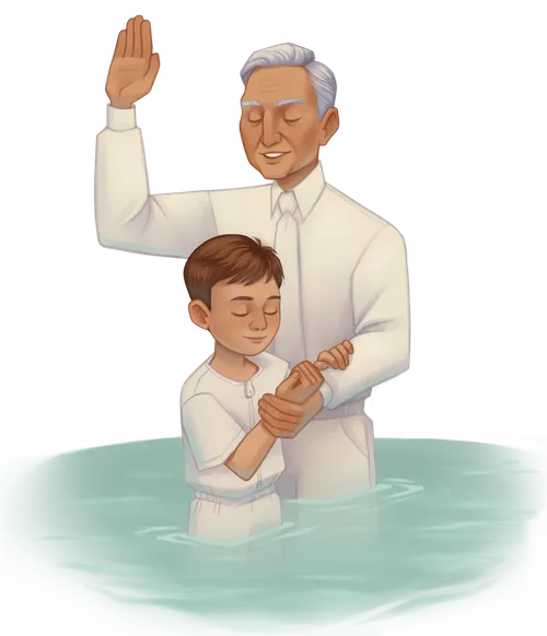 Elderly man baptizing boy