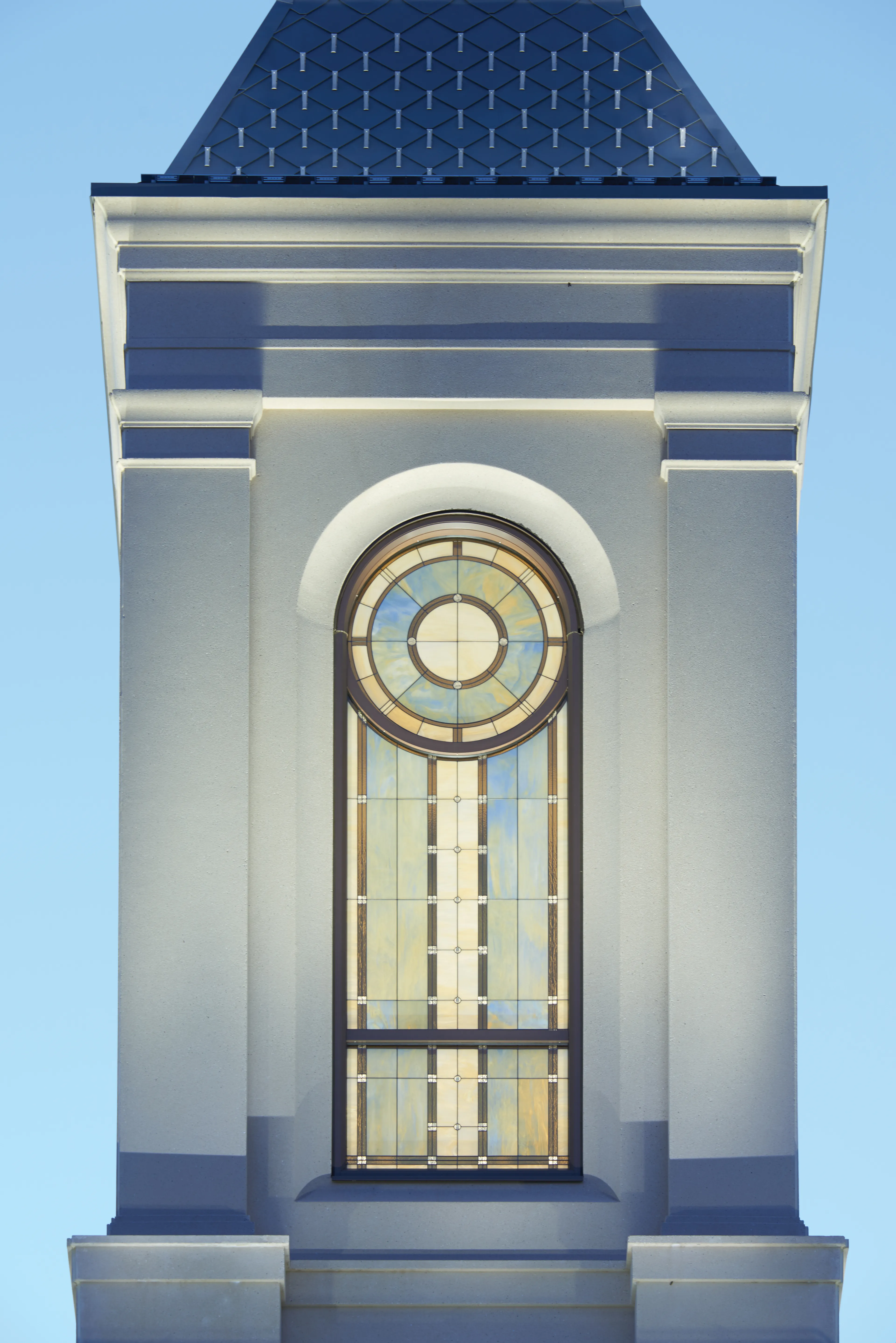 An image of the steeple on the Star Valley Wyoming Temple.