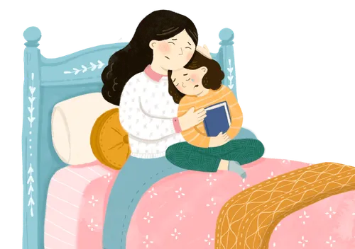 mom giving girl a hug