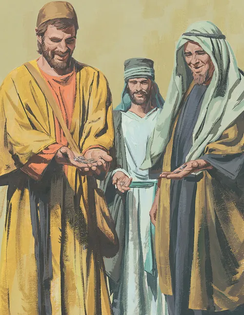 three servants holding money