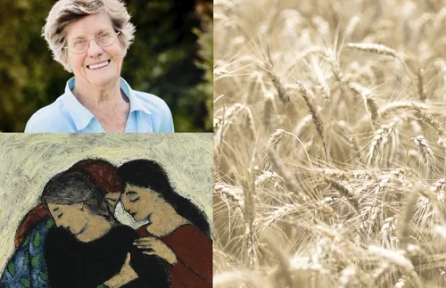 Sister Palmer; three women; wheat
