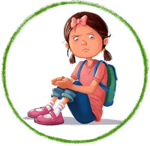 girl sitting and looking grumpy