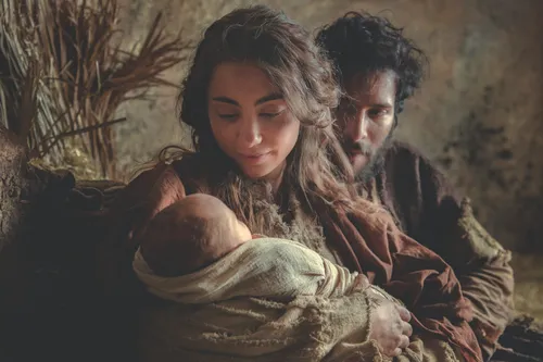 depiction of Mary and Joseph with baby Jesus