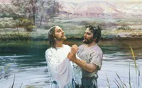 Jesus Christ baptized by John the Baptist at the river Jordan