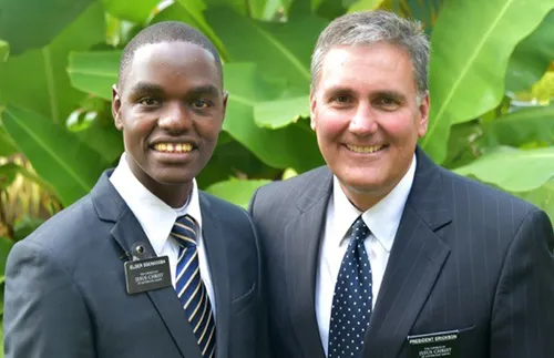Elder Joseph Ssengooba and President Leif Erickson