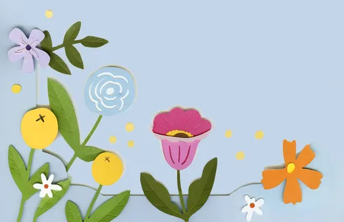 cut-paper illustration of various flowers