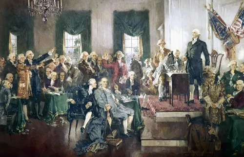men gathered to sign the US Constitution