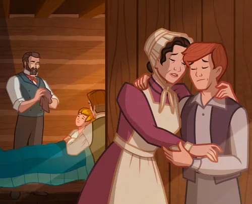 Joseph Smith’s mother leaves the bedroom while the doctor gets ready to operate.