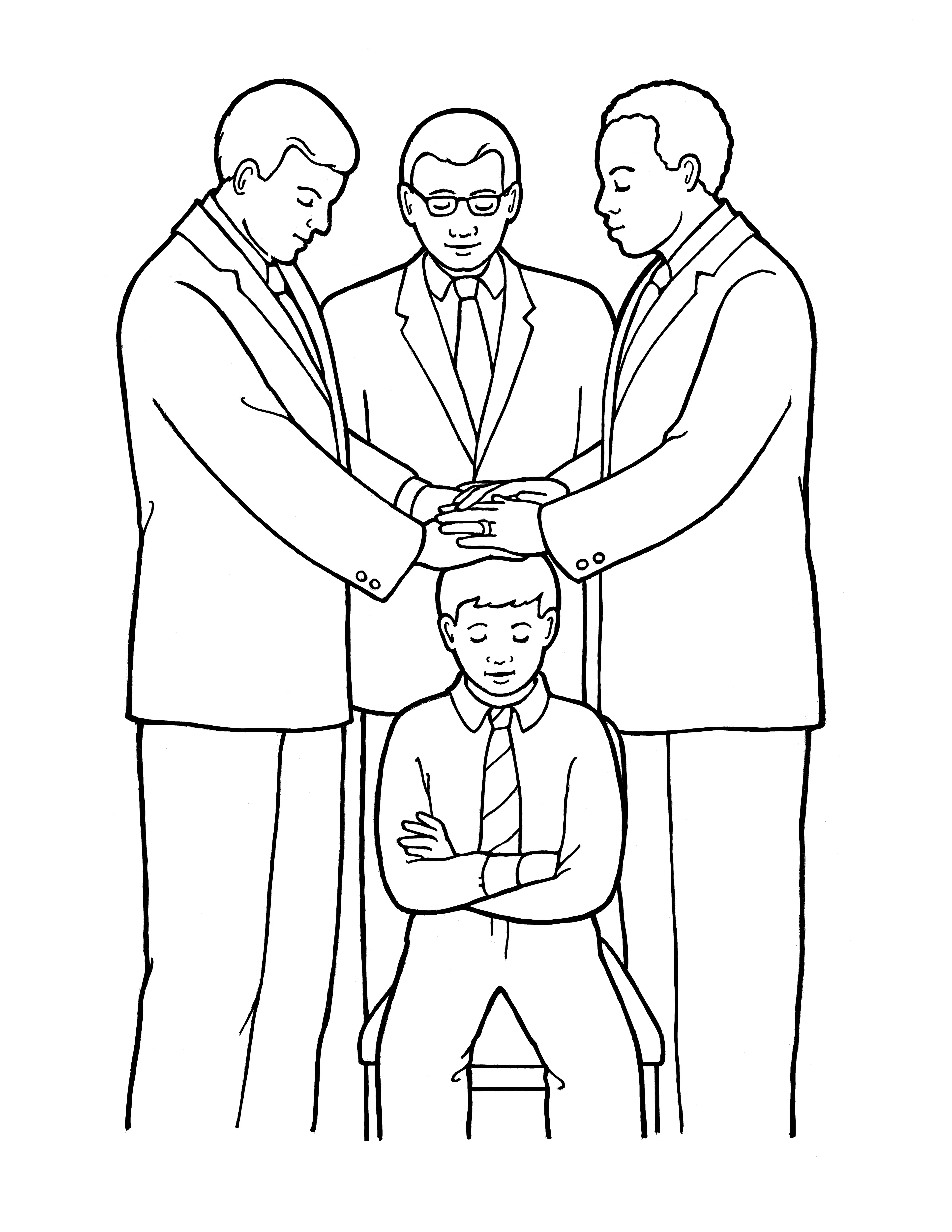 An illustration of a young boy being confirmed, from the nursery manual Behold Your Little Ones (2008), page 111.