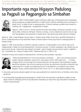 Handout: Importante nga mga Higayon Padulong sa Pagpuli sa Pagpangulo sa Simbahan