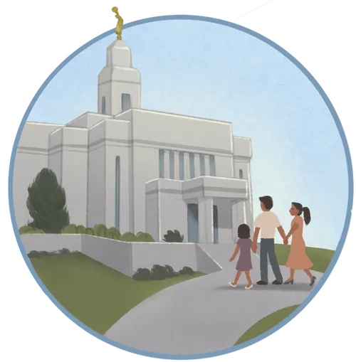 Family outside the temple