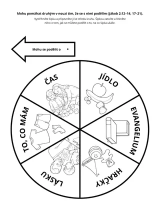 stránka s činnostmi: Mohu pomáhat druhým v nouzi tím, že se s nimi rozdělím o to, co mám