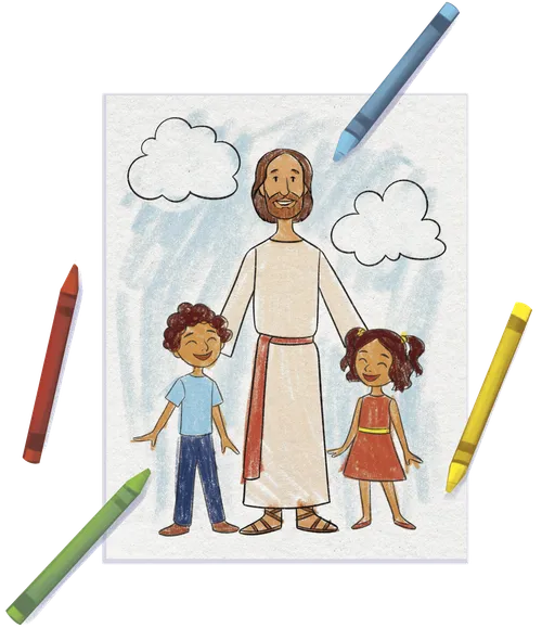 drawing of Jesus with two children