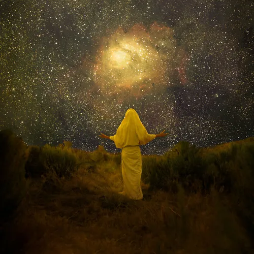 Jesus Christ looking up at the night sky