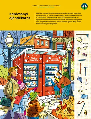 Oldal PDF-változata egy képkeresős tevékenységgel, amelyen adományautomatáknál álló emberek láthatóak karácsonykor