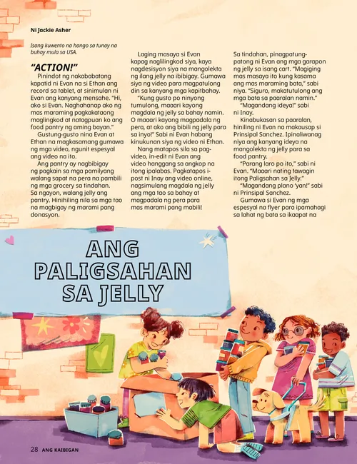 PDF na pahina na may ilustrasyon ng mga batang nangongolekta ng mga garapon ng jelly