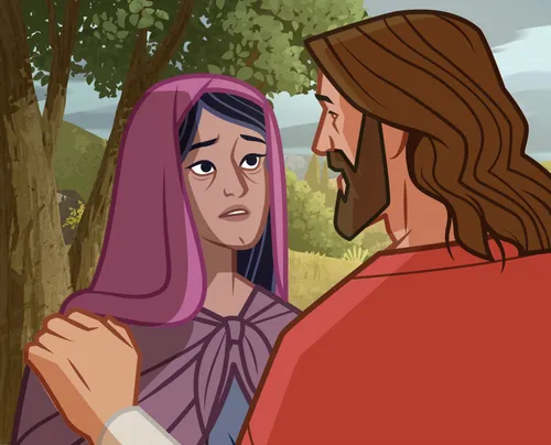 Martha talks with Jesus.