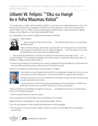 laʻipepa tufa Uiliami W. Felipisi: “ʻOku ou Hangē ko e Foha Maumau Koloá”