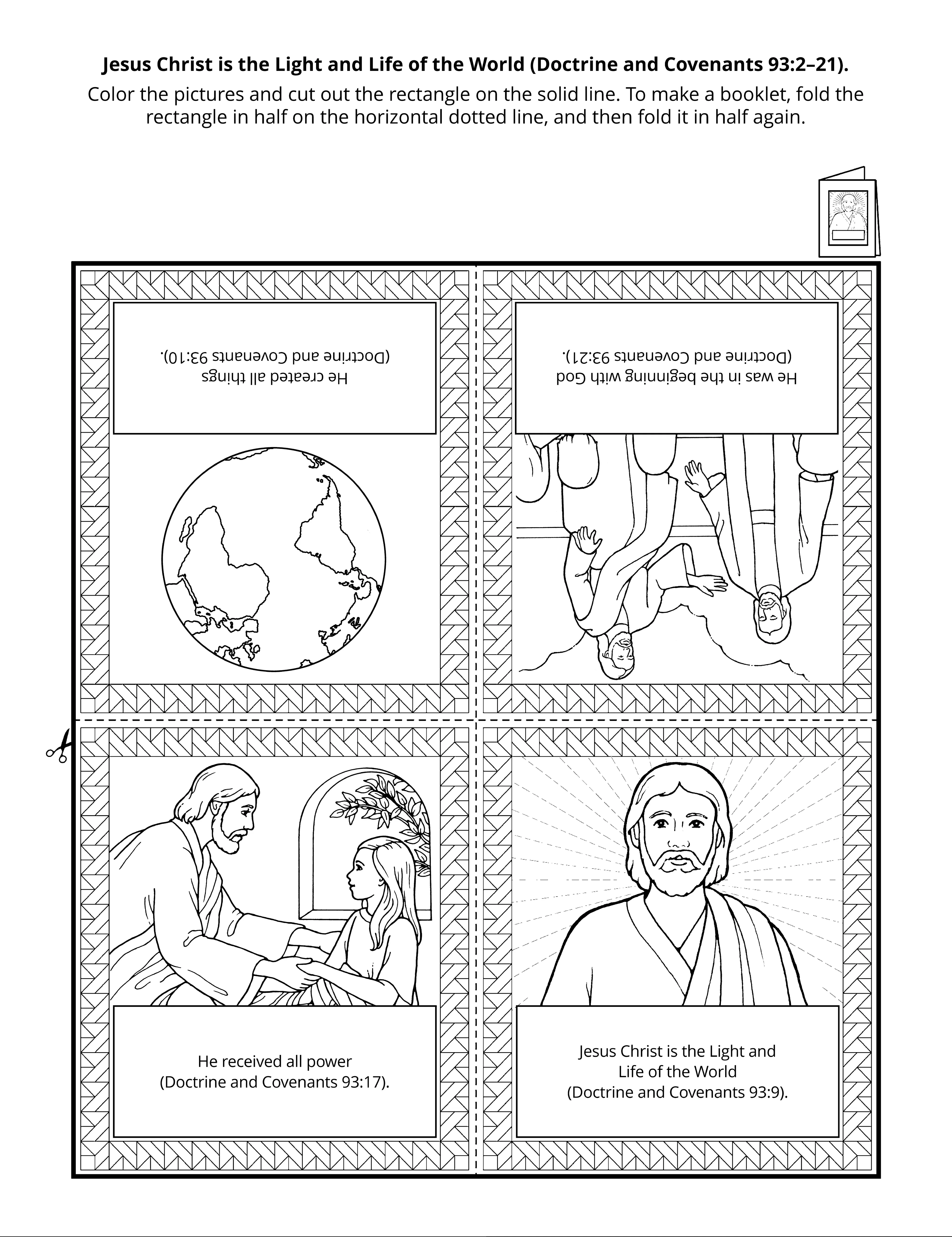 Line drawing depicts four ways Jesus is the light of the world.