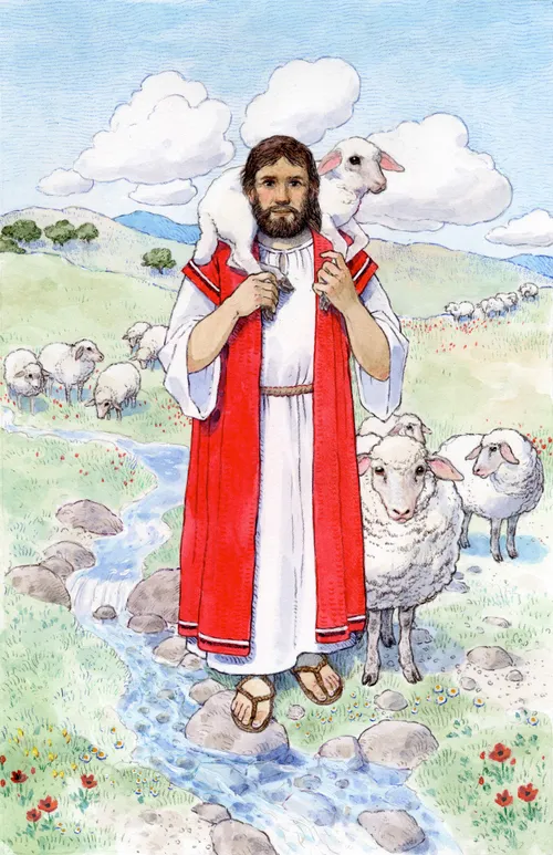 Jesus holding a lamb