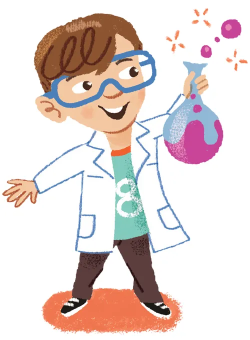 Boy in lab coat with beaker