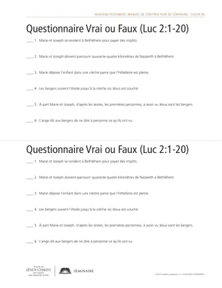 document, questionnaire vrai ou faux
