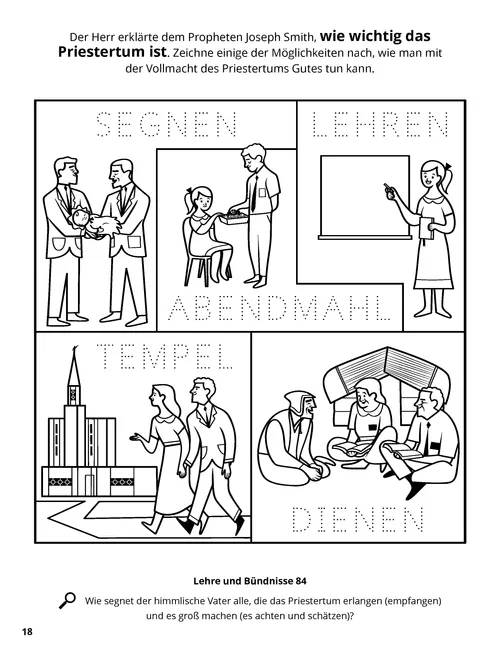 PDF/Ausmalbild: Möglichkeiten, wie man durch das Priestertum Gutes tun kann; Linien zum Nachzeichnen